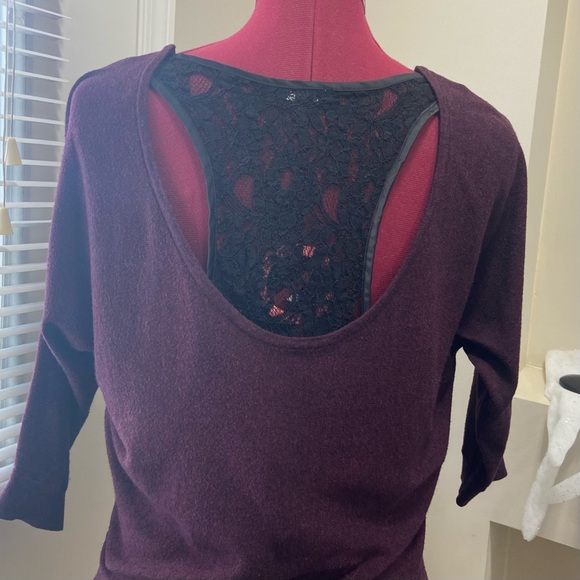 Express women burgundy and black lace back detail 3/4 sleeves top. Size S. Used. - Picture 5 of 8
